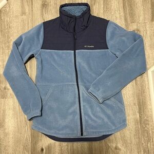 Columbia Light Blue & Navy Full Zip Fleece‎ Jacket, Women’s XS, EUC